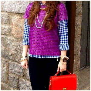 J Crew Purple Sequin Striped Dressy Top Size Small